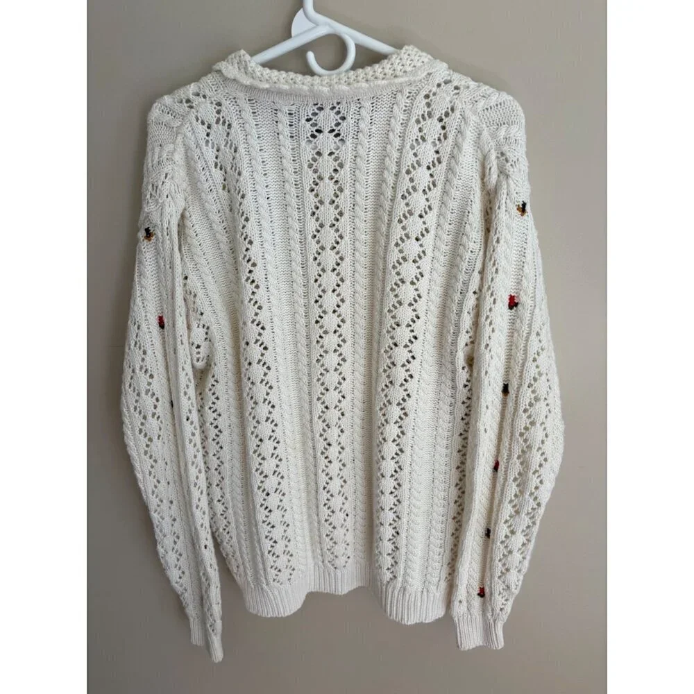 Vintage 90s Cottagecore Liz Sport Floral Embroidered Sweater Size Small - Picture 10 of 14
